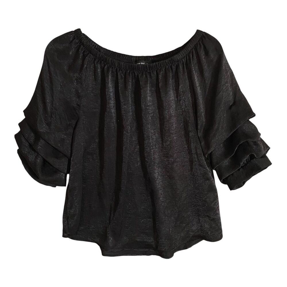 Catherine Malandrino Women's Black Off Shoulder Bubble Sleeve Top Blouse size M